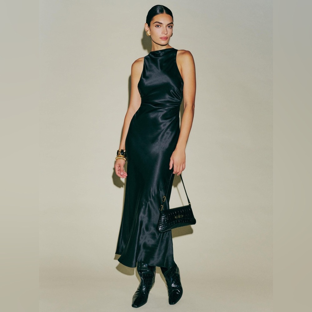 Reformation Casette Silk Dress Black